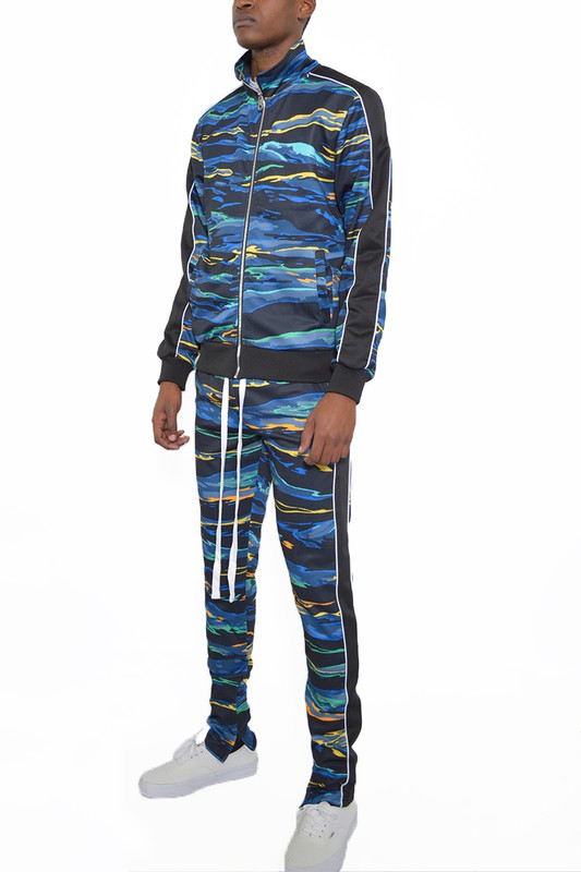 Men's Printed Striped Full Zip 2-piece Track Suit