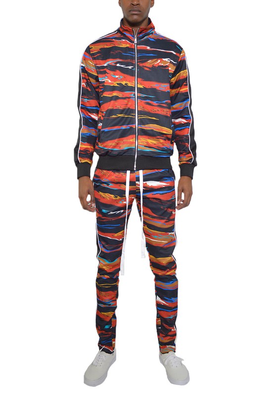 Men's Printed Striped Full Zip 2-piece Track Suit