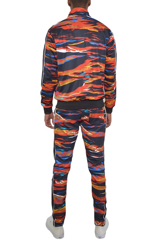 Men's Printed Striped Full Zip 2-piece Track Suit