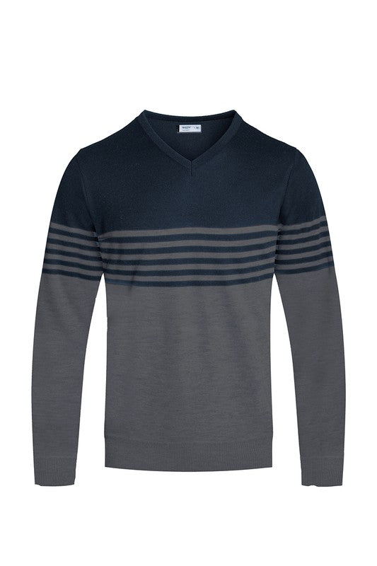 Men's Weiv Knit V-neck Pullover Sweater