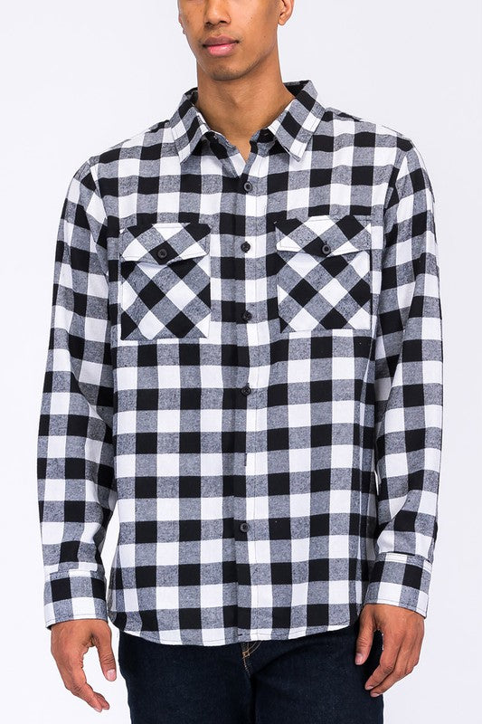 Men's Regular Fit Checker Plaid Flannel Long Sleeve