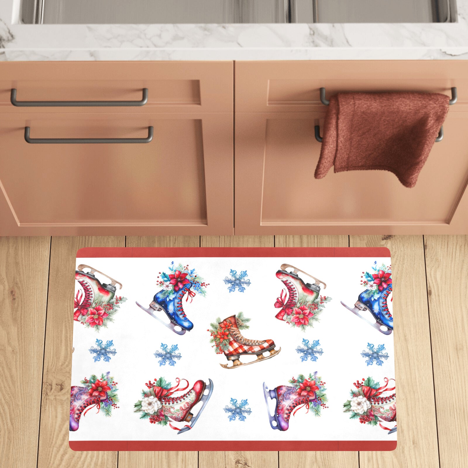 Christmas Skates with Red Border Kitchen Mat 32