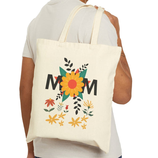 Mom with Floral Design Cotton Canvas Tote Bag