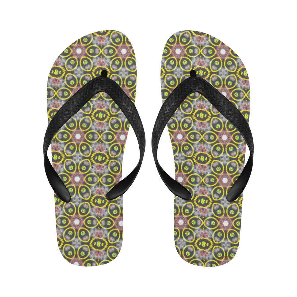 Yellow Doodles Unisex Flip Flops with Black Straps (Made in USA)