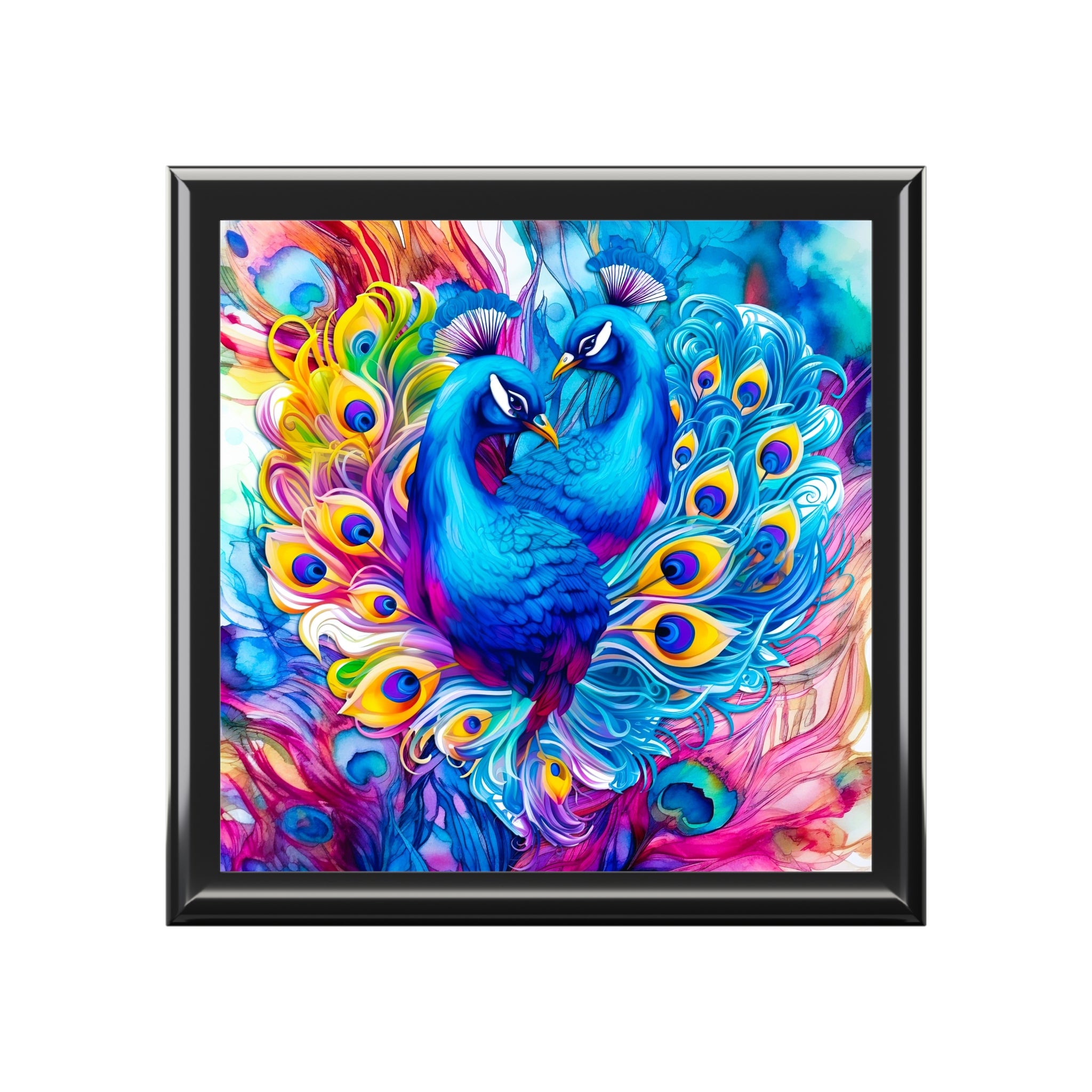 Beautiful Blue Peacocks in Heart Jewelry Box