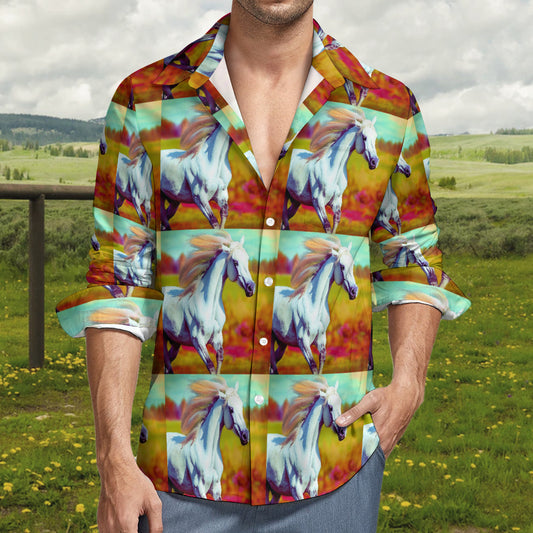 Camisa de manga larga con bolsillo de caballos al galope para hombre hasta 6XL