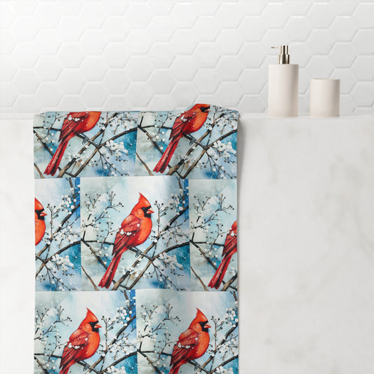 Red Bird in the Snow Mink-Cotton Bath Towel