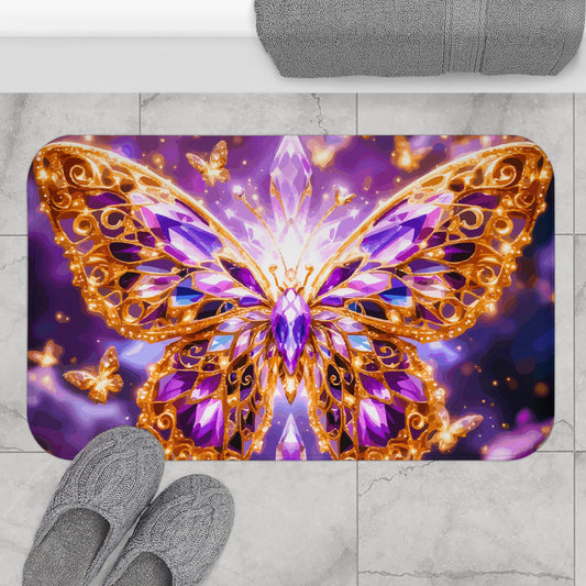 Elegant Butterfly Bath Mat – Purple and Gold Home Decor