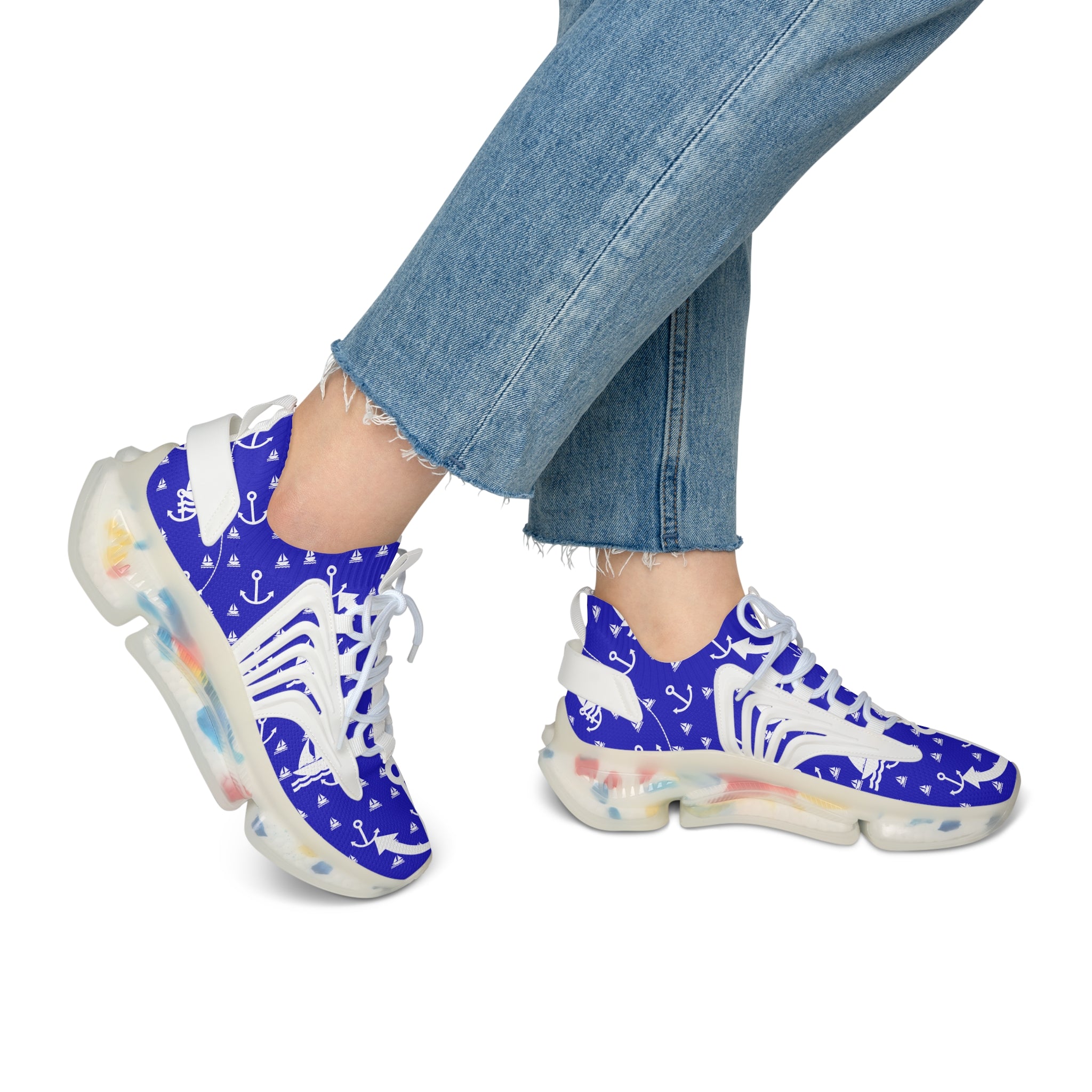 Women's Blue Boats and Anchors Mesh Sneakers