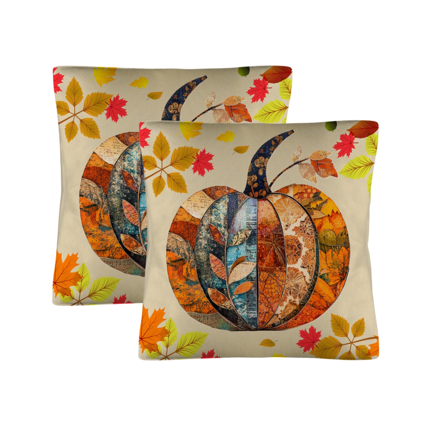 Fall Pumpkins with Leaves of Pillow Covers Indoor Throw Pillowcases (Made in USA)