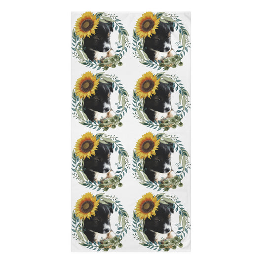 Cute Black Puppy with Sunflower Mink-Cotton Bath Towel