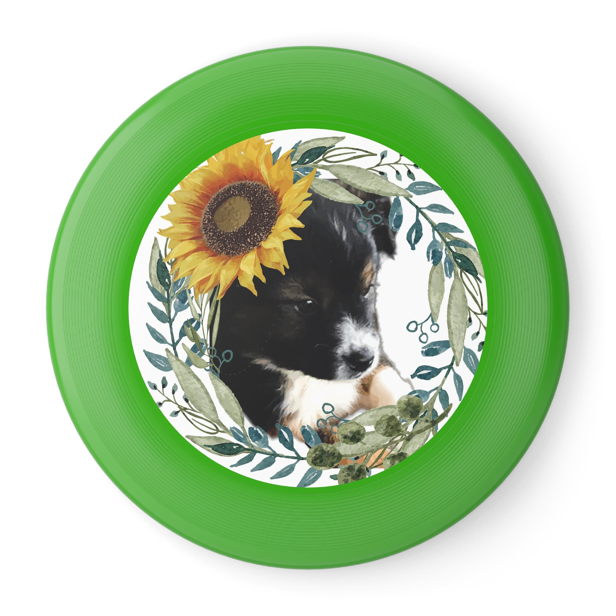 Cute Black Puppy with Sunflower Pattern Wham-O Frisbee