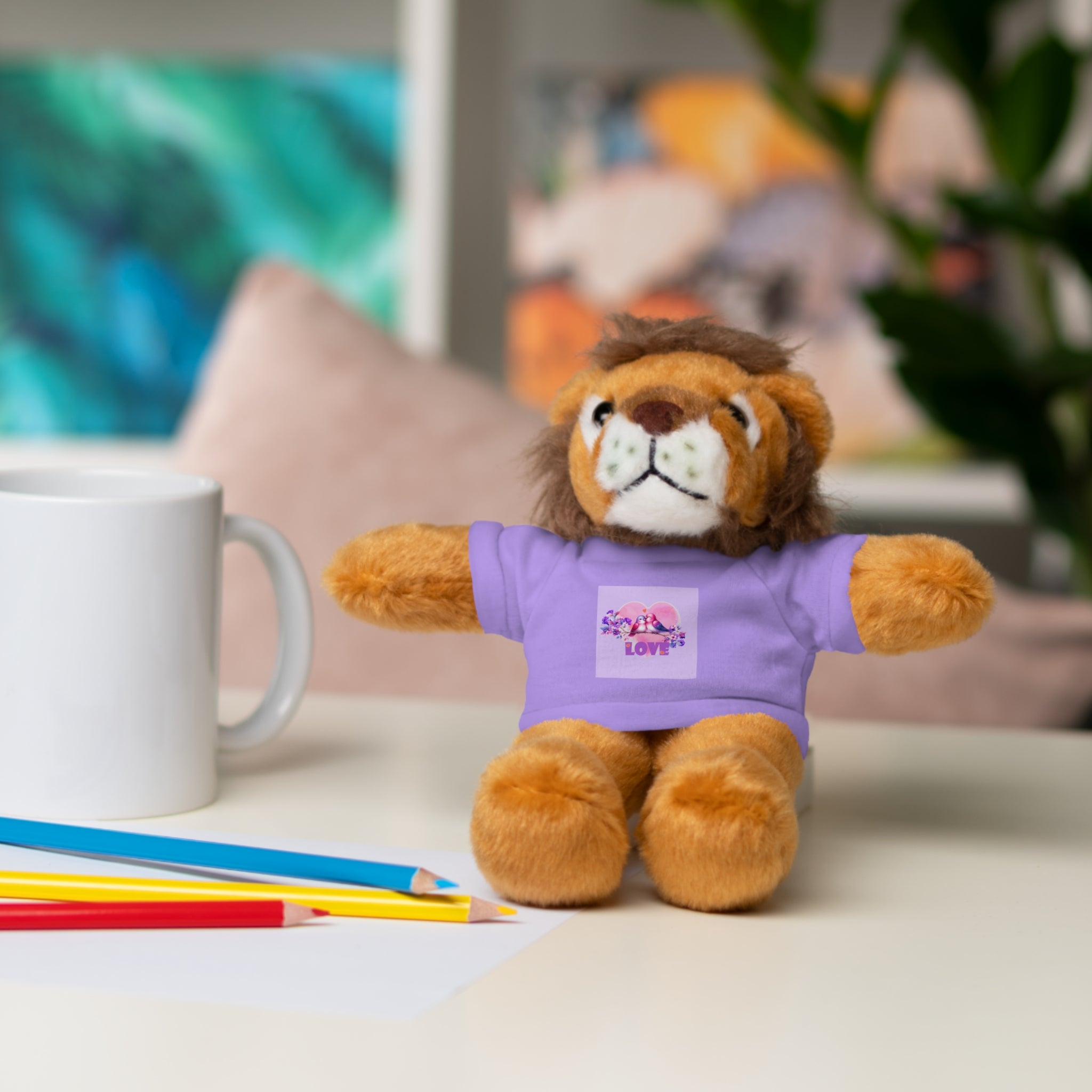 Stuffed Animal Wearing T-shirt of Love Birds