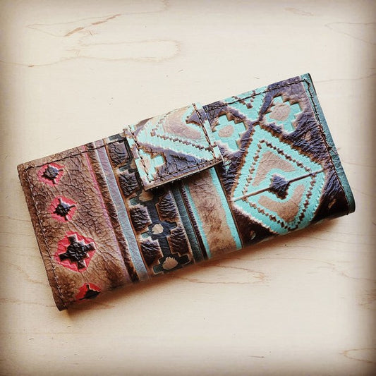 Women's Santa Fe Embossed Leather Wallet with Snap