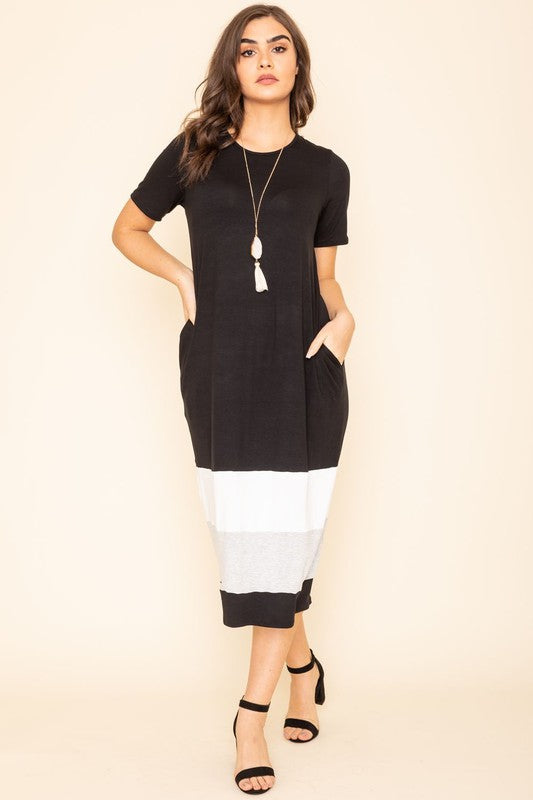 Women's Color Block Calf Length Dress