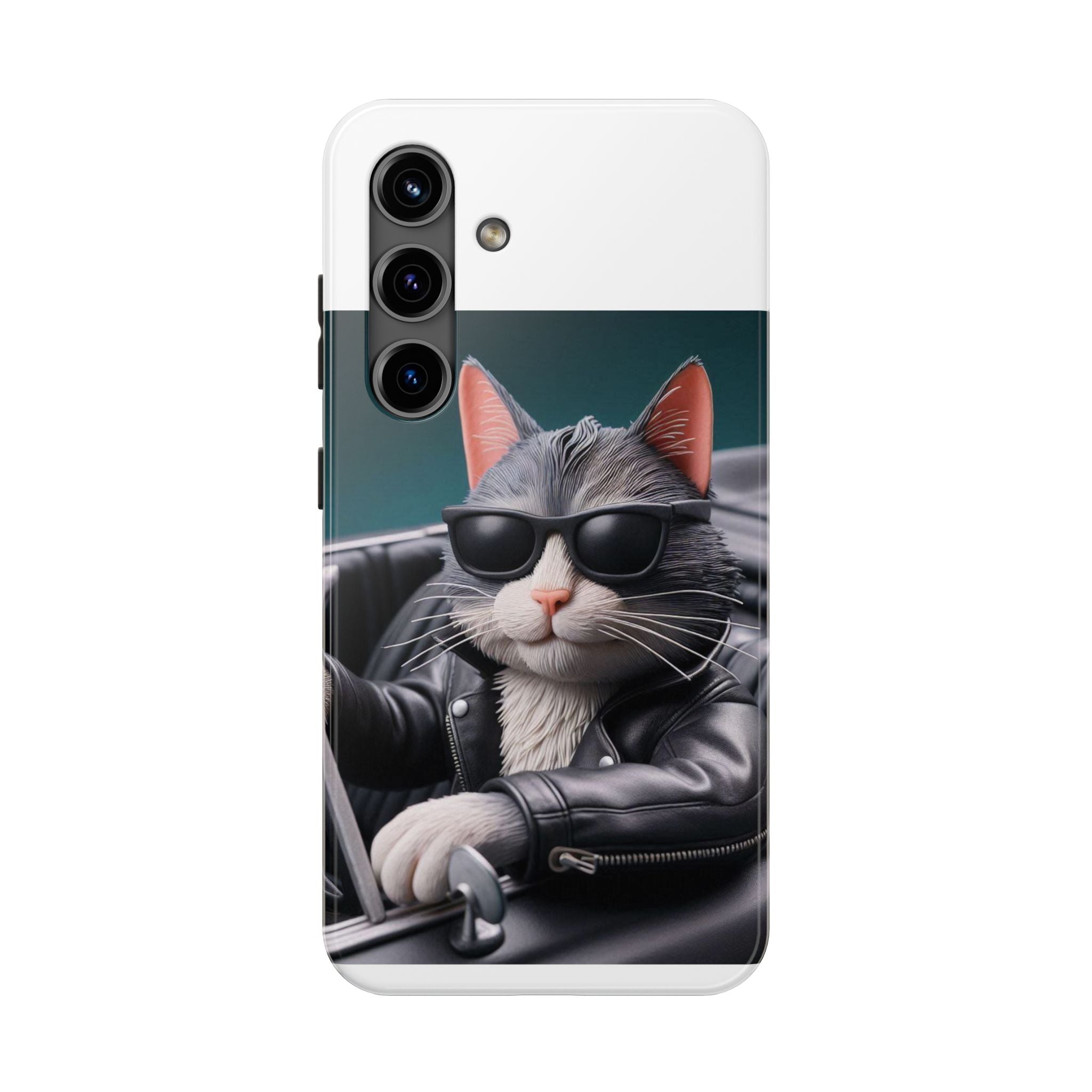 Cool Cat in Leather Jacket Driving Car Mobile Phone Case