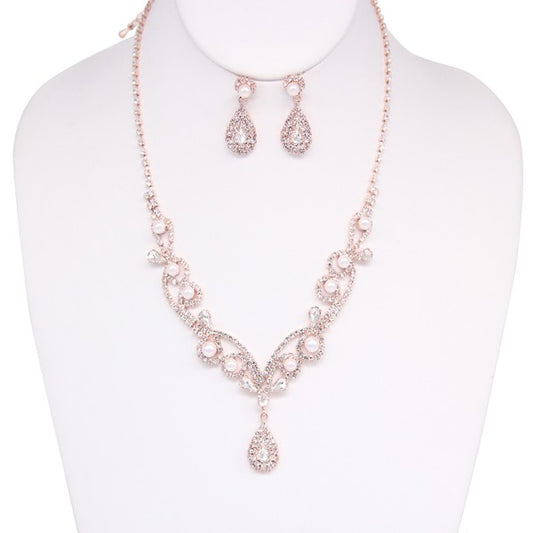 Rhinestone Luxury Necklace Earrings Jewelry Set