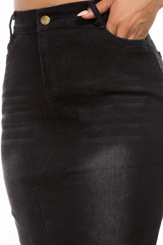 Women's Black Denim Plus Size Maxi Skirt