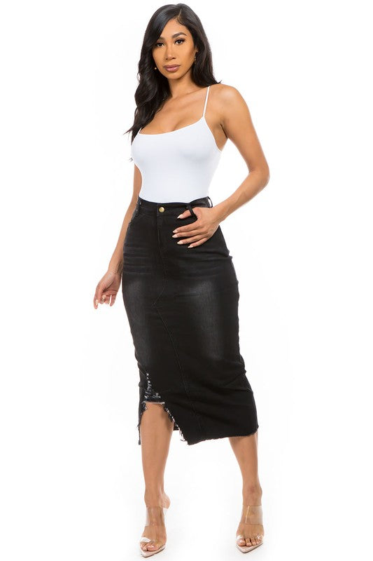 Women's Black Denim Plus Size Maxi Skirt