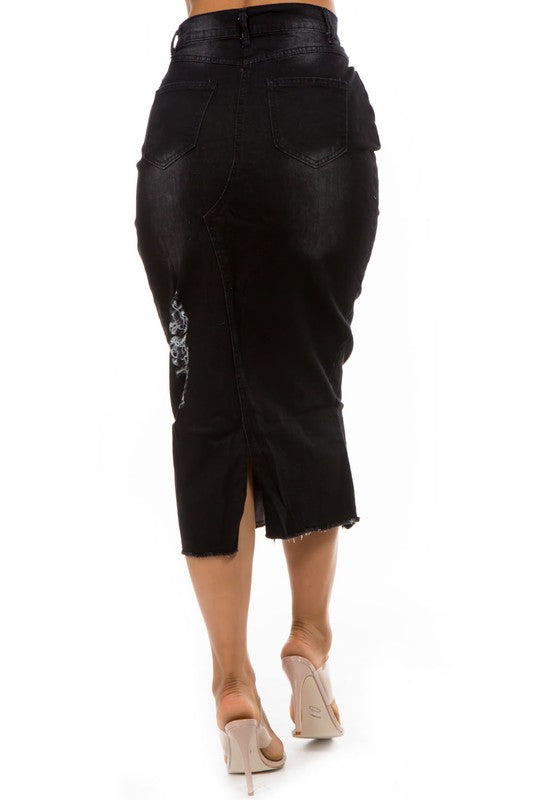 Women's Black Denim Plus Size Maxi Skirt