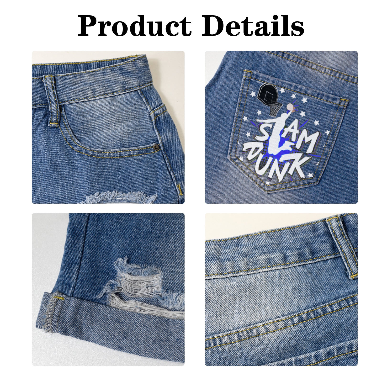Slam Dunk Light-Wash Blue Denim Shorts with Dual Pocket Design