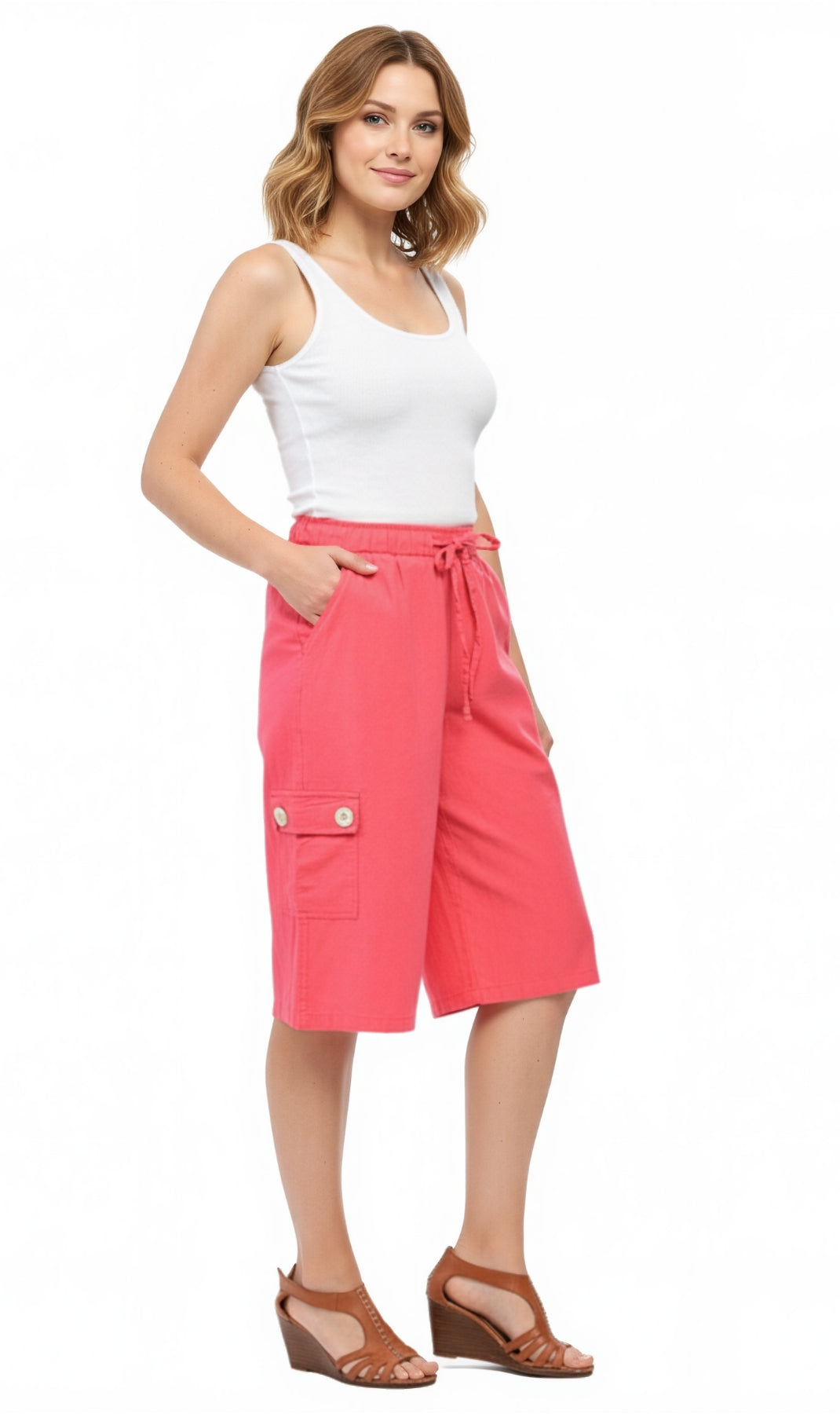 Women's 100% Calcutta Cotton Split Skirt Culottes with Cargo Pockets