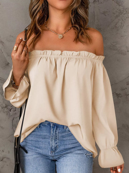 Full Size Off-Shoulder Ruffle Long Sleeve Blouse Plus Size