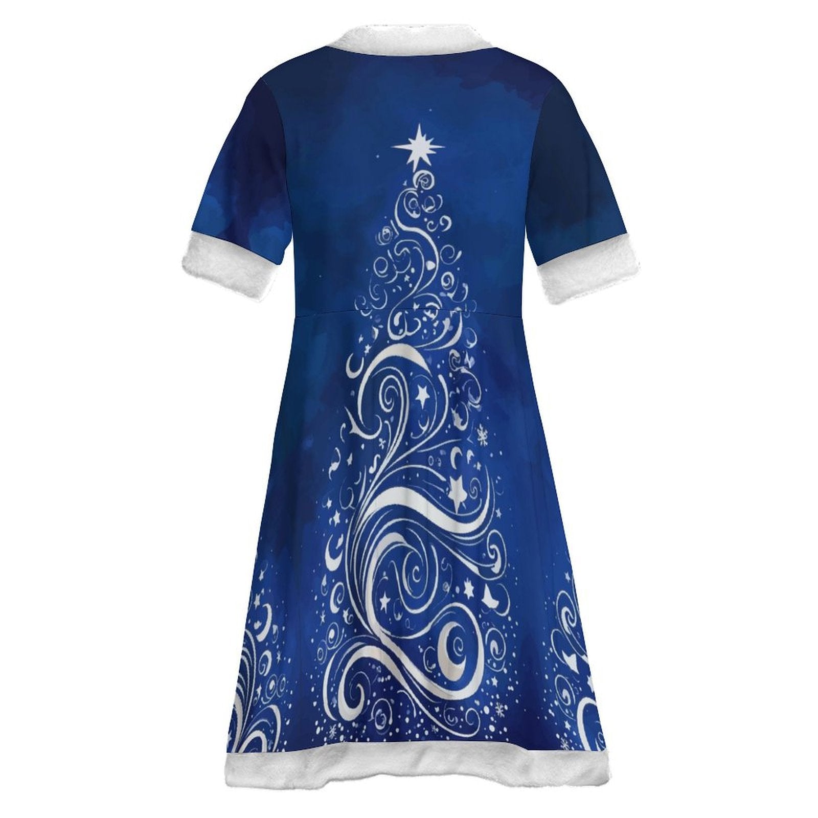 Girl's Blue Velvet Christmas Tree Mid-length Dress