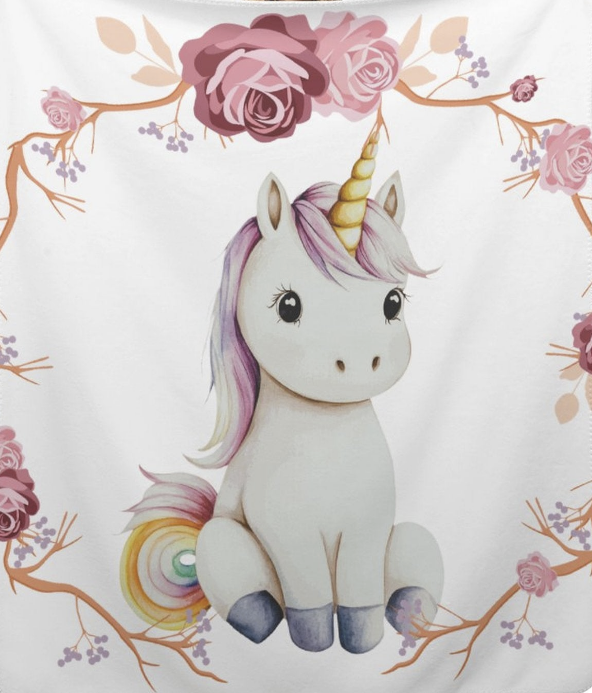 Baby Unicorn with Pink Roses Ultra-Soft Micro Fleece Throw Blankets