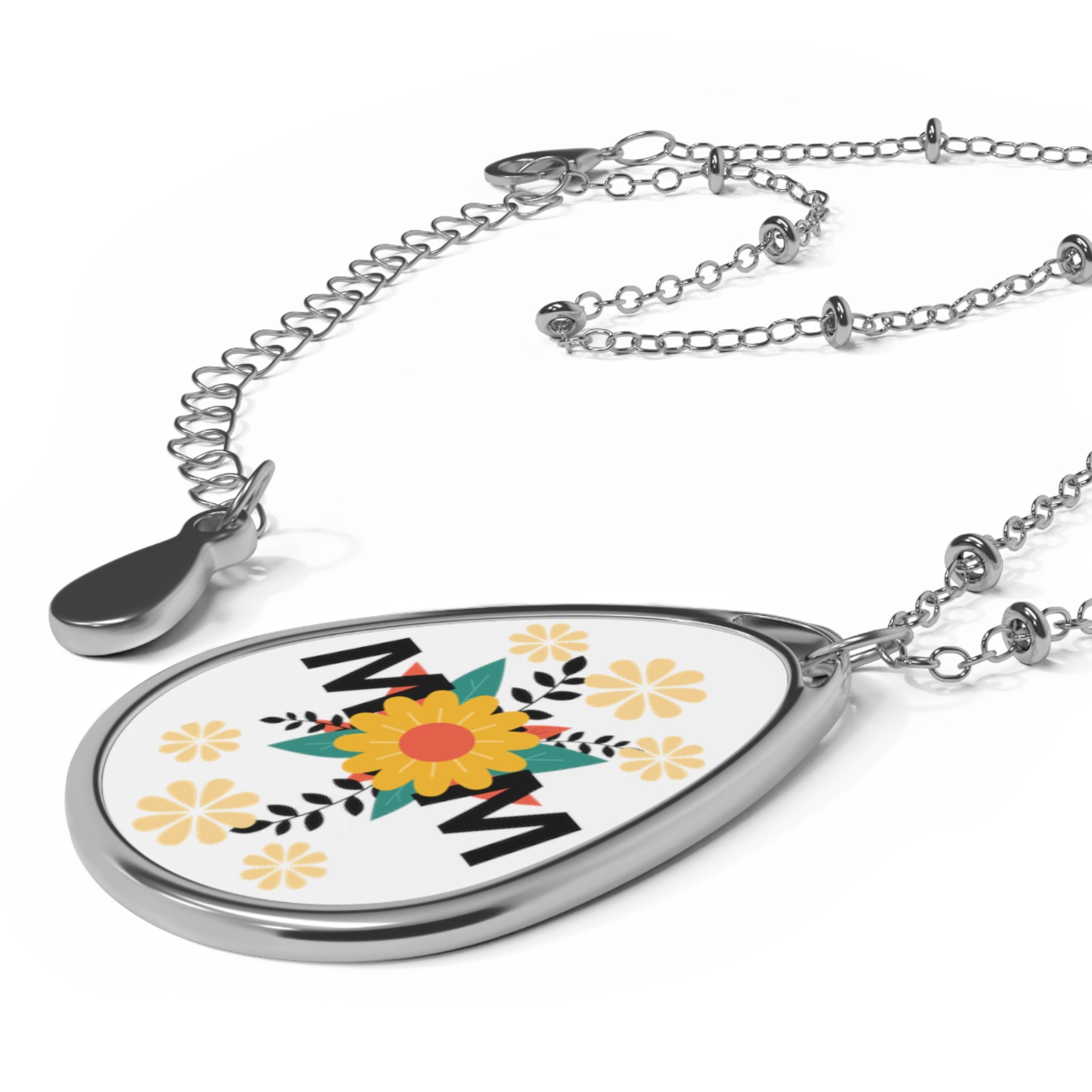 Mom with Yellow Flowers Oval Necklace