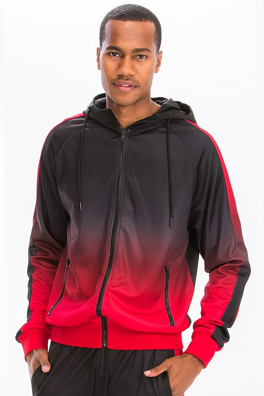 Men's Black & Red Full Zip Ombre 2-piece Track Suit