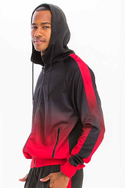 Men's Black & Red Full Zip Ombre 2-piece Track Suit