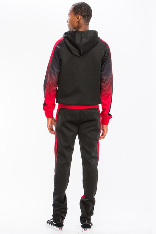 Men's Black & Red Full Zip Ombre 2-piece Track Suit