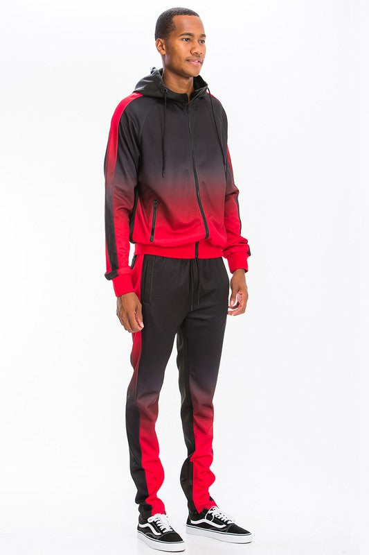 Men's Black & Red Full Zip Ombre 2-piece Track Suit