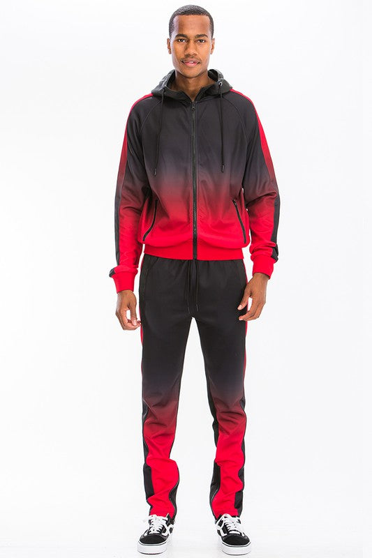 Men's Black & Red Full Zip Ombre 2-piece Track Suit