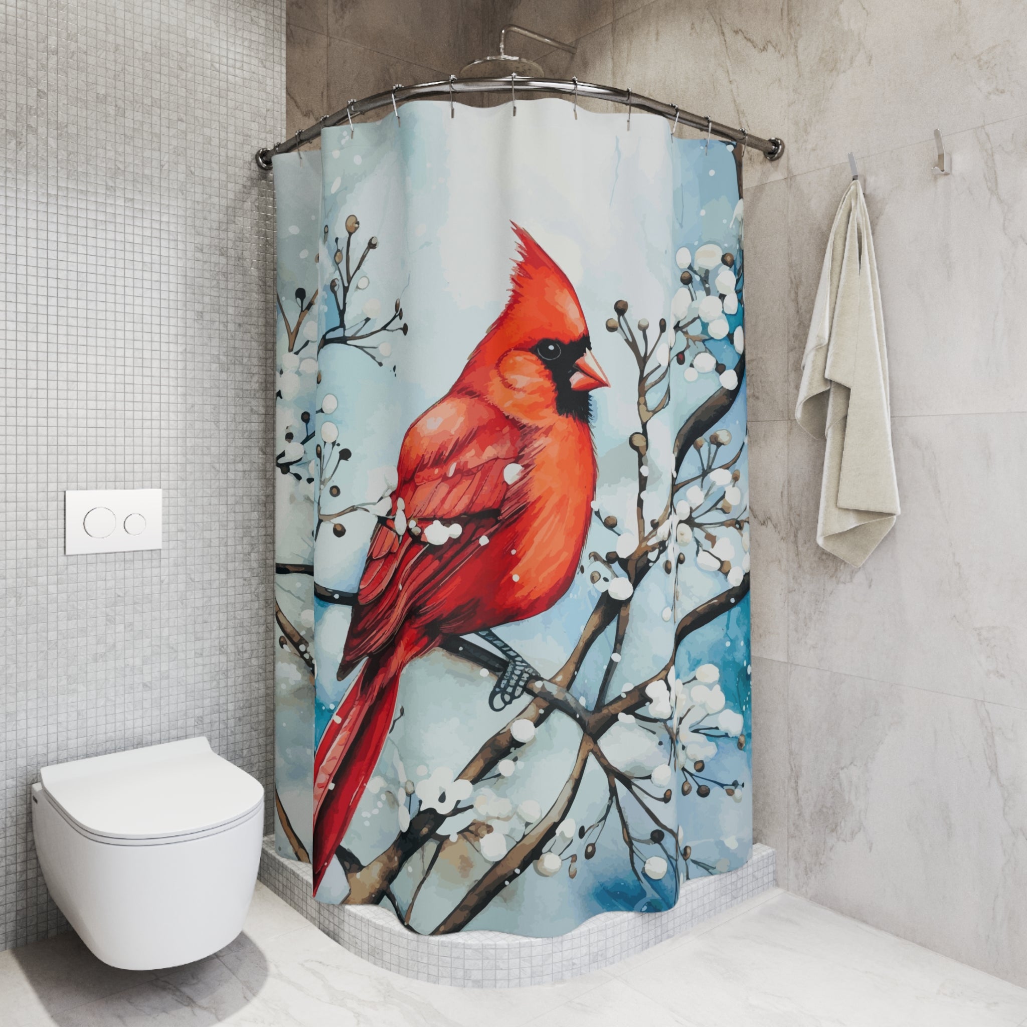 Red Bird in the Winter Shower Curtain