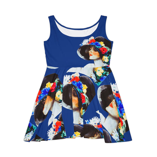 Dark Blue Vintage Floral Skater Dress
