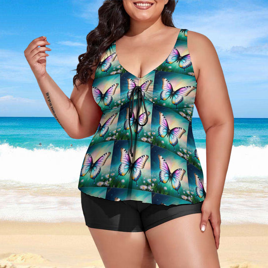 Women's Beautiful Butterflies Plus Size Split 2-piece Swimsuit