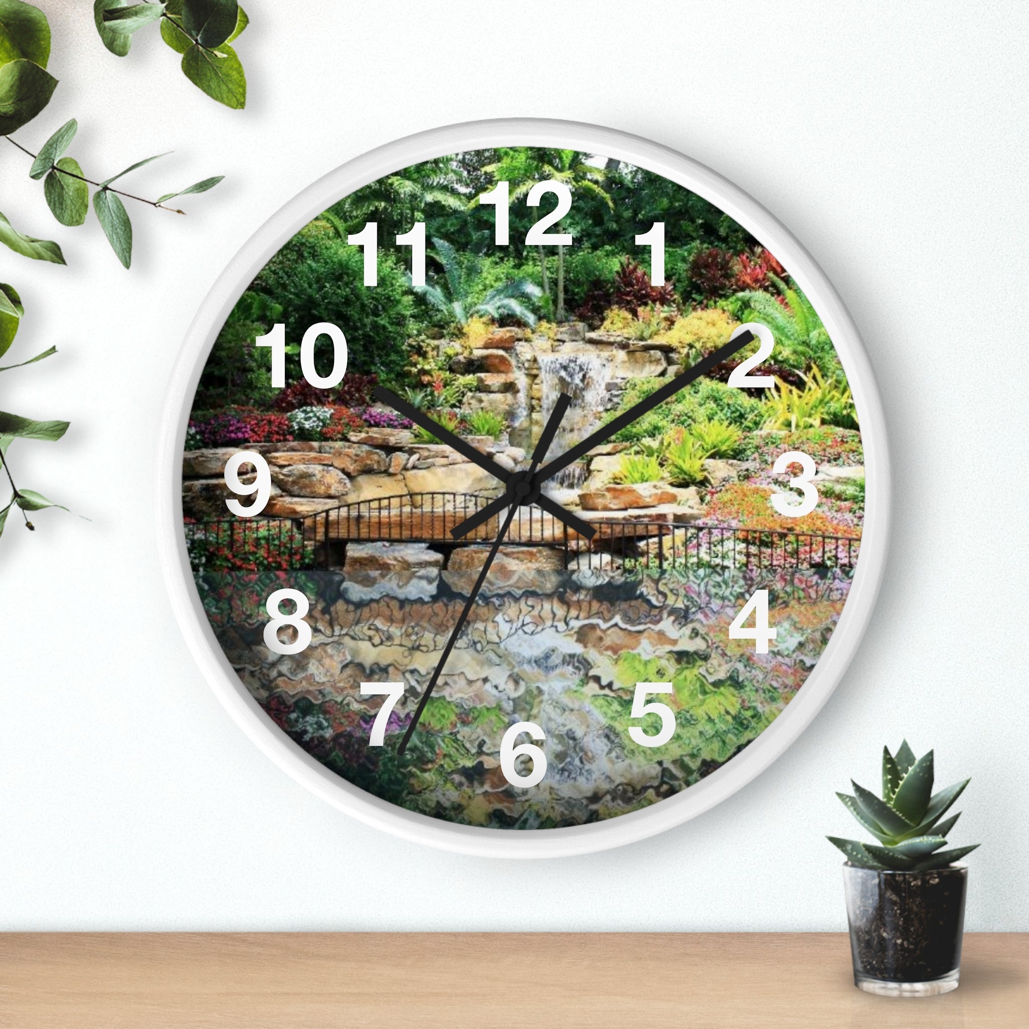 Tropical Waterfall with an Abstract Painting Reflection Wall Clock - Shell Design Boutique