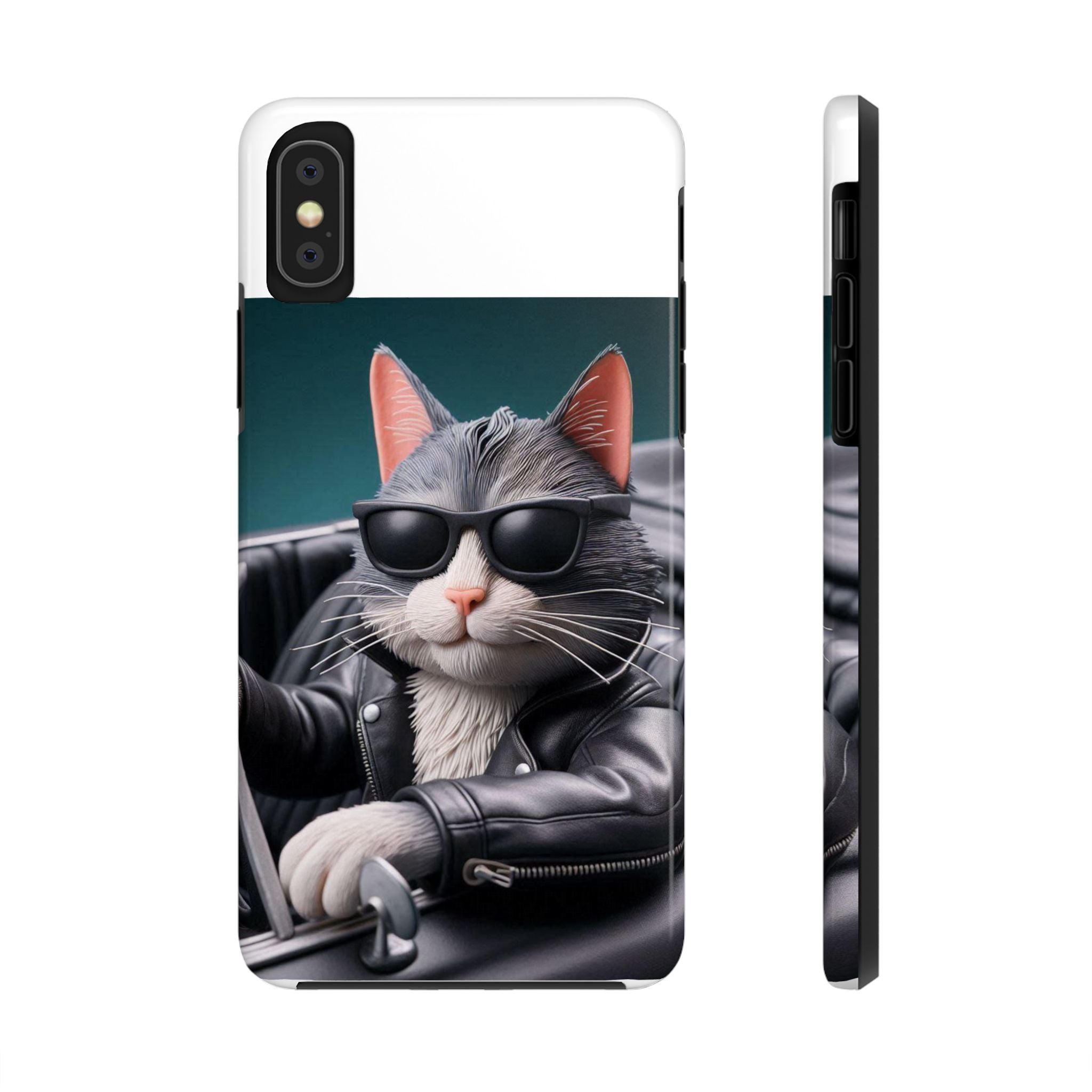 Cool Cat in Leather Jacket Driving Car Mobile Phone Case