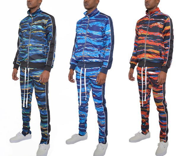 Men's Printed Striped Full Zip 2-piece Track Suit