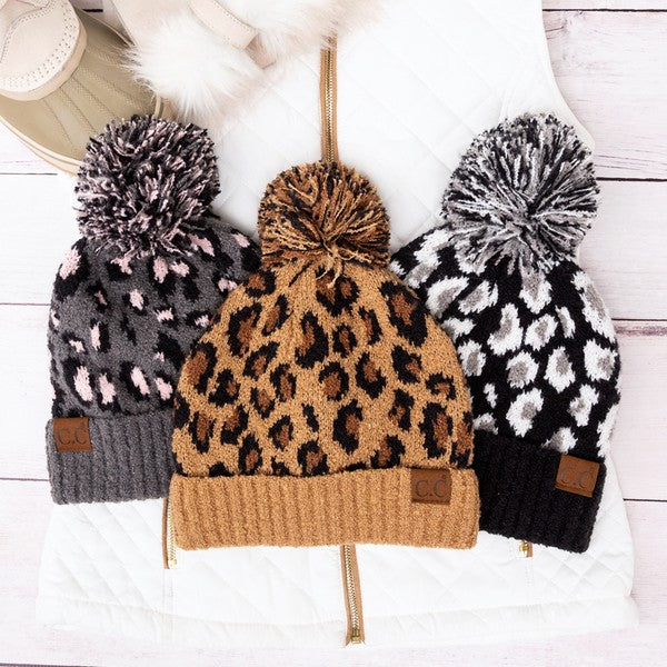 Women's CC Leopard Pom Beanie