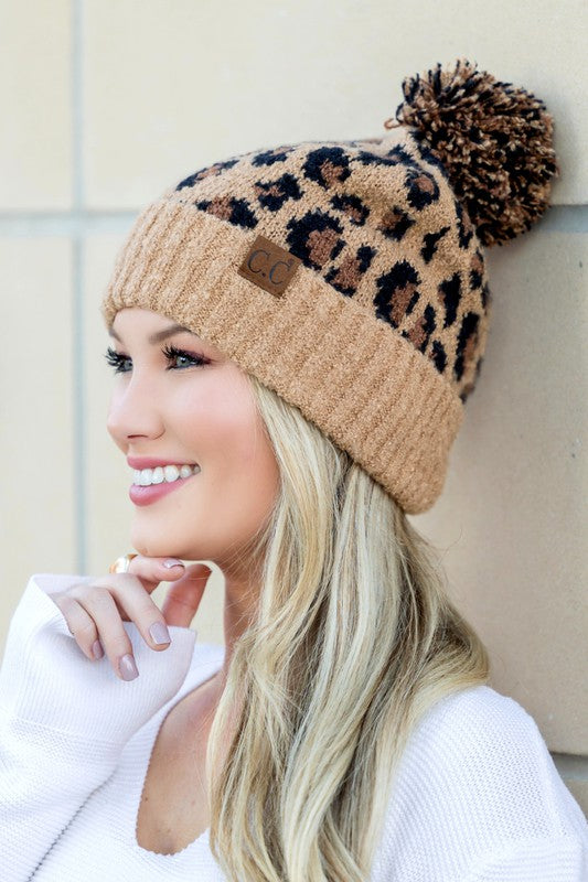 Women's CC Leopard Pom Beanie