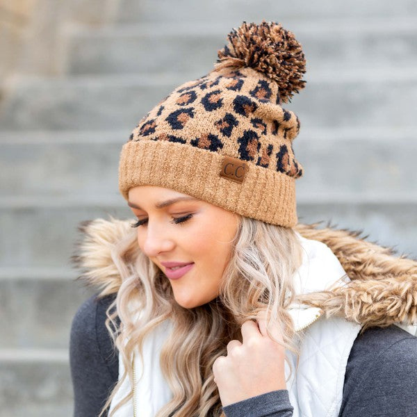 Women's CC Leopard Pom Beanie