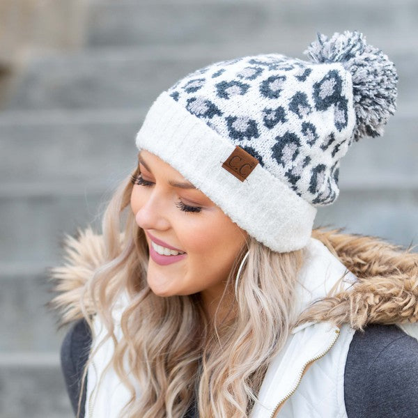 Women's CC Leopard Pom Beanie