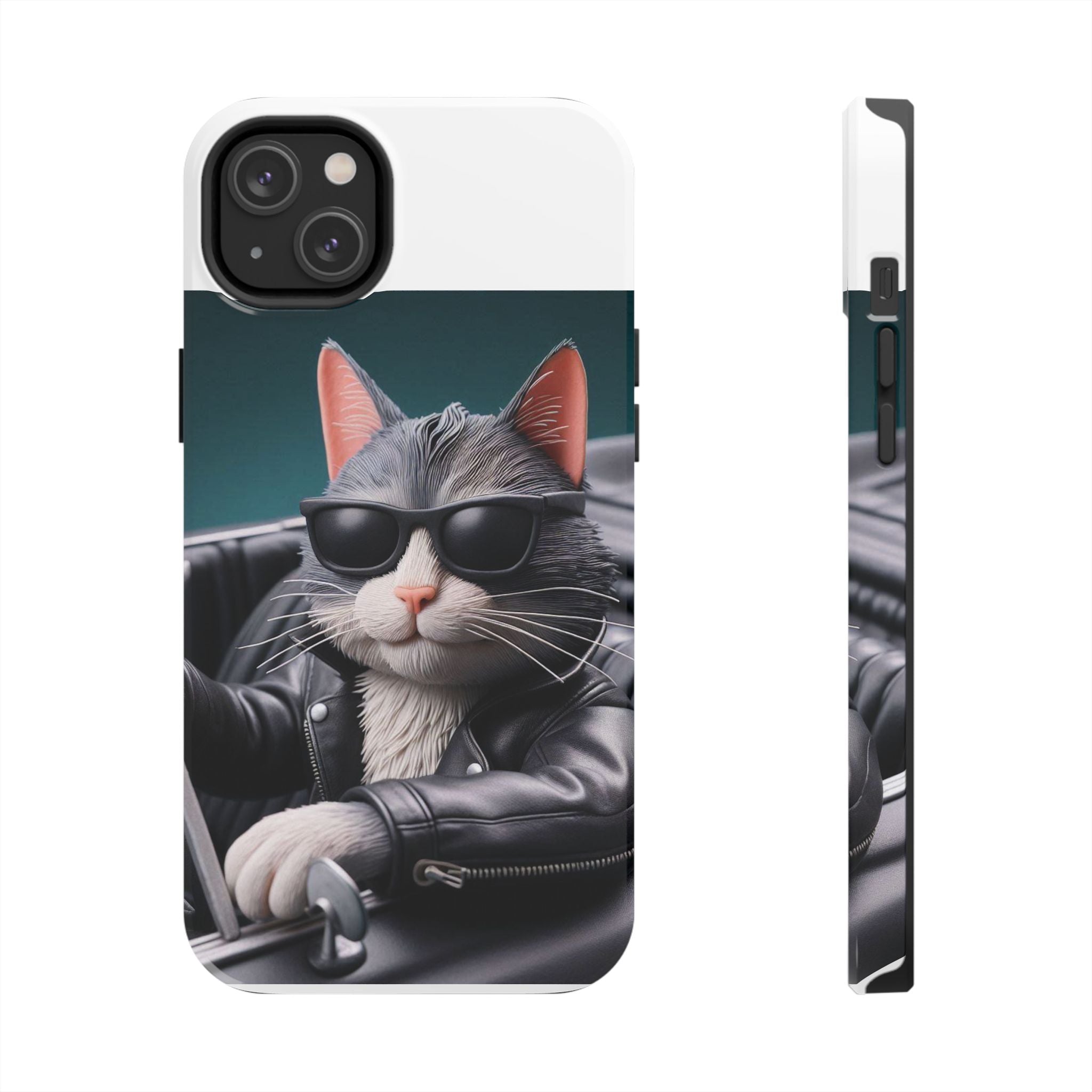 Cool Cat in Leather Jacket Driving Car Mobile Phone Case