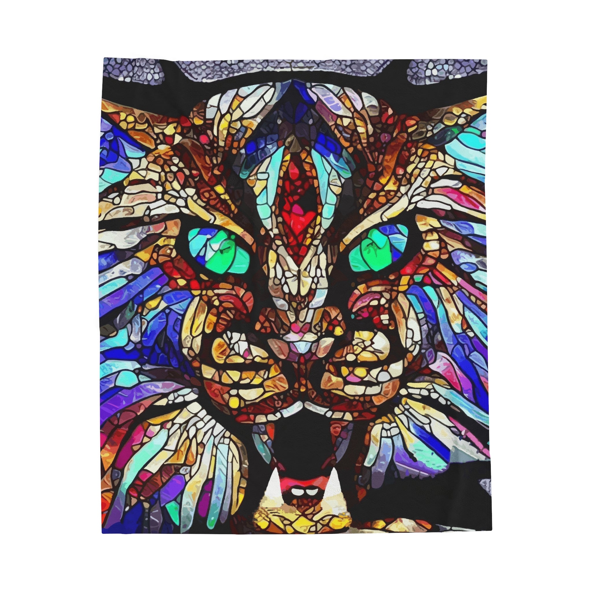 Stained Glass Wildcat Velveteen Plush Blanket