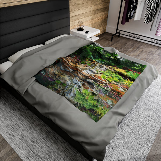 Tropical Waterfall with Reflection Velveteen Plush Blanket - Shell Design Boutique