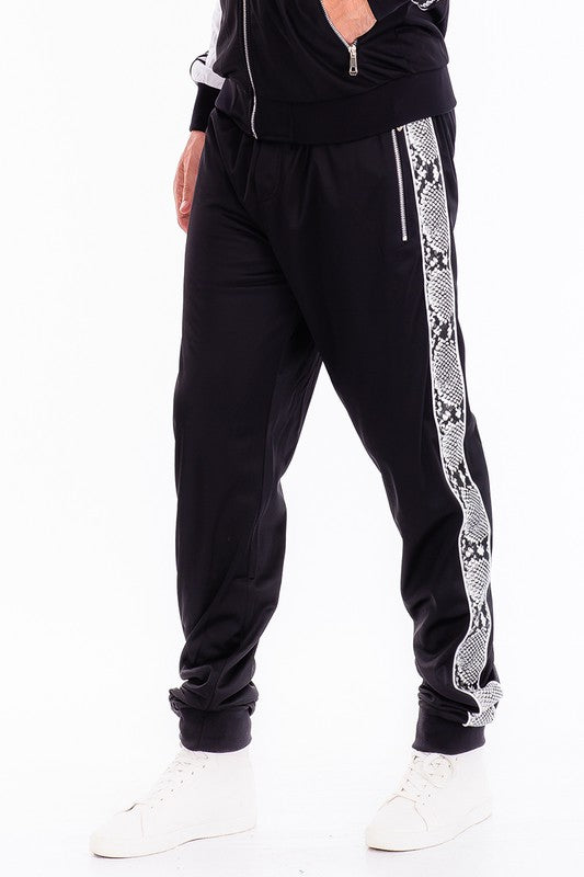 Men's Snake Print Zipper Jacket and Pants Track Suit