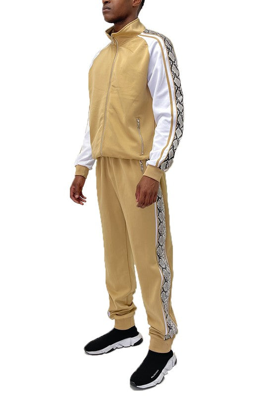 Men's Snake Print Zipper Jacket and Pants Track Suit